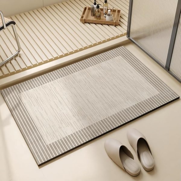 Diatomaceous Earth Bath Mat/Rug - Stain Resistant; Quick-Dry; Non-Slip; Thin; Absorbent; Easy to Clean - Perfect for Bathroom, Kitchen, Pets - 23.6'' x 15.7'' (Striped)