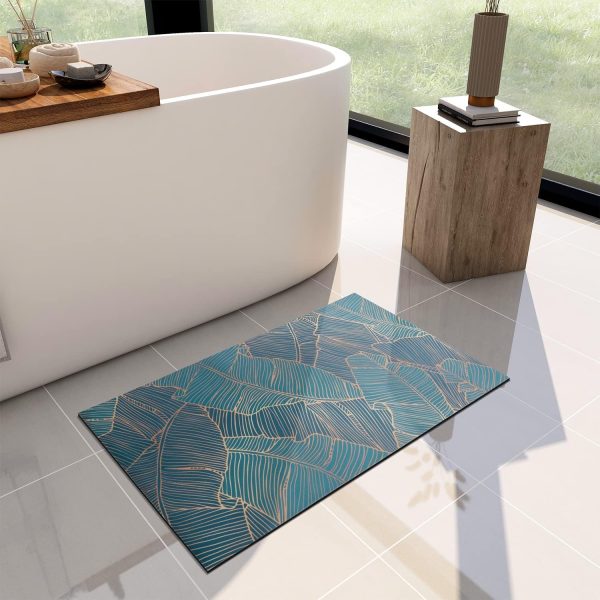 Thin Bath Mat -24"x 16" Super Absorbent Quick Dry Thin Bathroom Rugs Fit Under Door, Non Slip Rubber Backed Mat Washable Bathroom Floor Mats for Shower Room,Sink