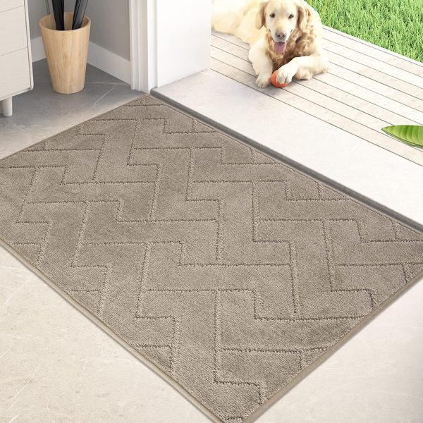 Bathroom Rugs Mat 24" x 35.5", Non-Slip Machine Washable Entry Rug, Shoe Scraper, Dog Floor mats, Super Absorbent Welcome Mat for Front & Back Door, Muddy Wet Shoes & Paws, Taupe