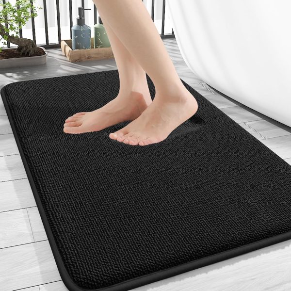 Thick Memory Foam Bath Mat Rug 30x20, Extra Soft Absorbent Bathroom Rug, Quick Dry Bath Mats, Non-Slip, Machine Washable Carpet for Bathroom, Tub and Shower, Home Decor Accessories, Black
