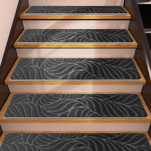 15 Pack Non Slip Stair Treads,8" X 30" Non Slip Carpet Stair Treads with Reusable Adhesive Rubber Backing,Staircase Step Treads Carpet Treads for Wooden Steps Indoor (Dark Gray)