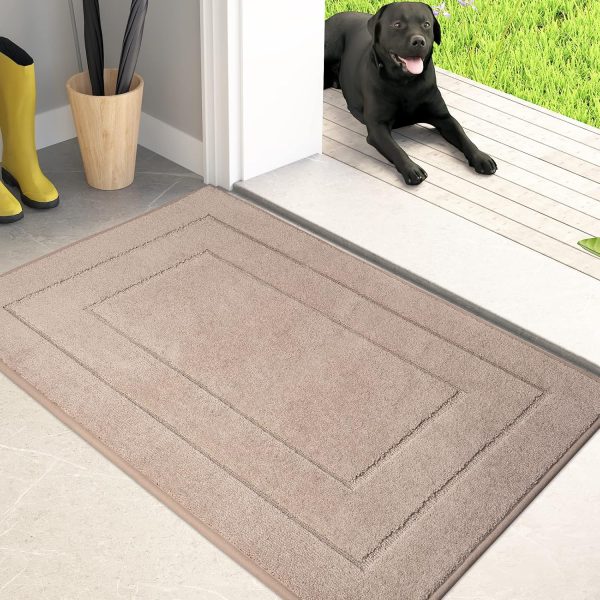 Bathroom Rugs Mat 20" x 31.5", Non-Slip/Skid Machine Washable Entryway Rug, Dog Floor mats, Super Absorbent Welcome Mat for Muddy Wet Shoes and Paws, Beige