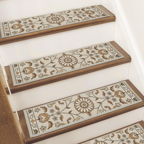 Stair Treads for Wooden Steps Non-Slip Machine Washable Carpet Stair Treads 8"X30" Soft Indoor Stair Rug Runner for Kids Elders and Pets, 100% Polyester, TPE Backing, 15pcs, Brown/Grey