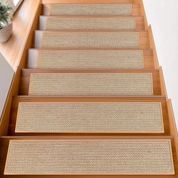 Stair Treads for Wooden Steps Indoor,8" X 30" (15 in Pack) Stair Treads Non Slip, Machine Washable for Kids Elders and Pets,Beige