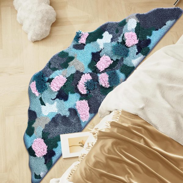 3D Stereo Flower Irregular Shaped Blue Bathroom Rug,Absorbent Tufted Soft Shaggy Rugs,20''X59''Non Slip Washable Moss Bath mat for Bedroom Kitchen Bathroom Rugs Mat Decor(Blue)